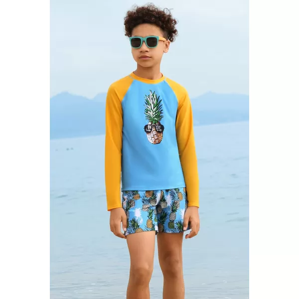 GRACE KARIN Boy Kids Two Piece Swimsuits Long Sleeve Rash Guard Swimwear Cute Bathing Suit Sets 512YOrange Pineapple