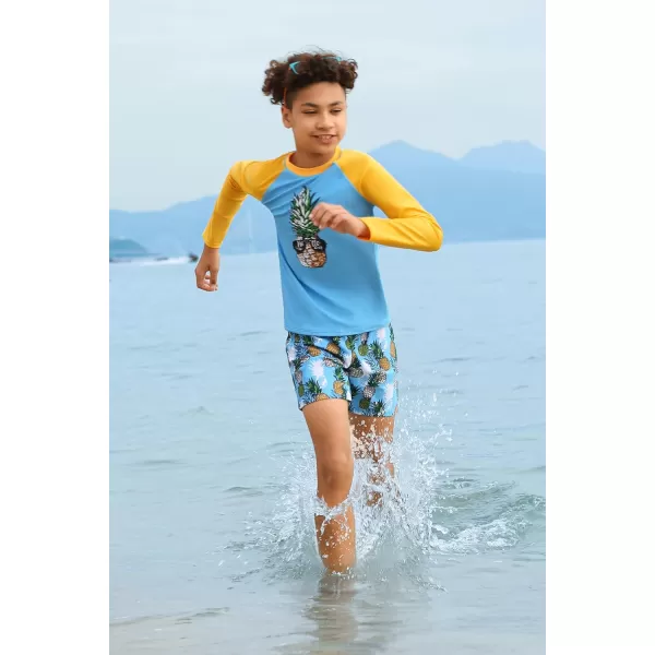 GRACE KARIN Boy Kids Two Piece Swimsuits Long Sleeve Rash Guard Swimwear Cute Bathing Suit Sets 512YOrange Pineapple