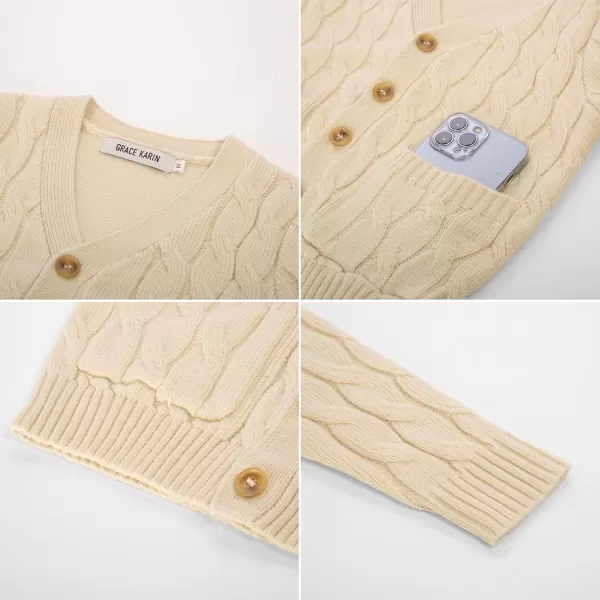 GRACE KARIN Boys Long Sleeve Cardigan Sweater Button Down Knit Cardigan with Pockets 512YBeige