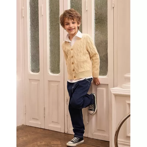 GRACE KARIN Boys Long Sleeve Cardigan Sweater Button Down Knit Cardigan with Pockets 512YBeige