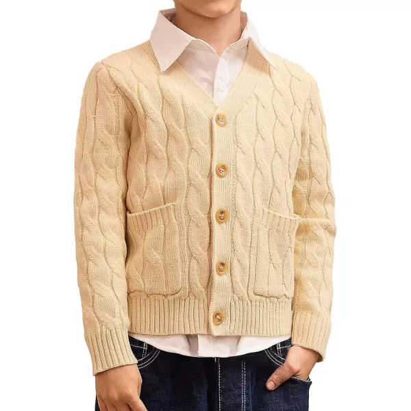 GRACE KARIN Boys Long Sleeve Cardigan Sweater Button Down Knit Cardigan with Pockets 512YBeige