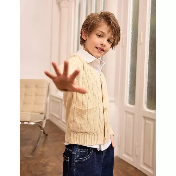 GRACE KARIN Boys Long Sleeve Cardigan Sweater Button Down Knit Cardigan with Pockets 512YBeige