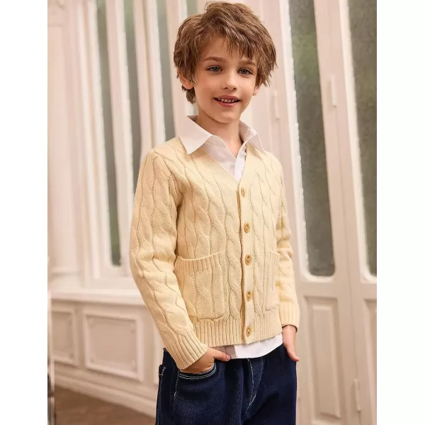 GRACE KARIN Boys Long Sleeve Cardigan Sweater Button Down Knit Cardigan with Pockets 512YBeige