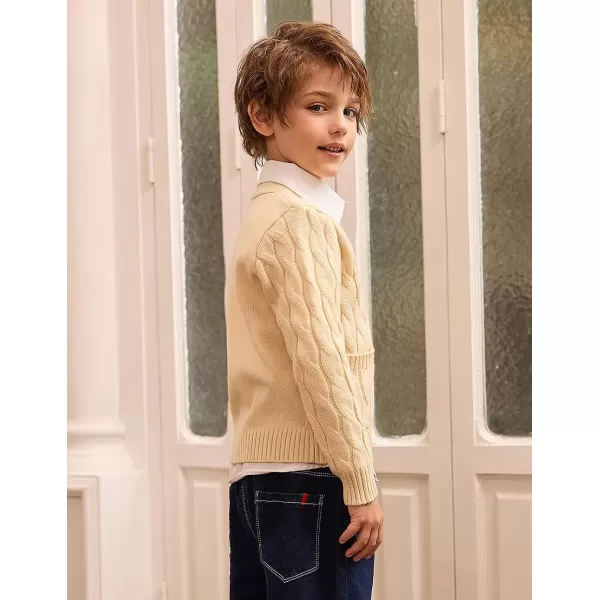 GRACE KARIN Boys Long Sleeve Cardigan Sweater Button Down Knit Cardigan with Pockets 512YBeige