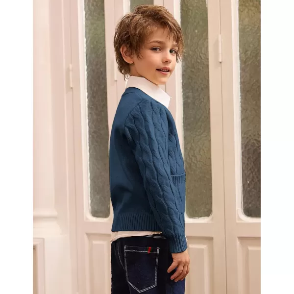 GRACE KARIN Boys Long Sleeve Cardigan Sweater Button Down Knit Cardigan with Pockets 512YBlue