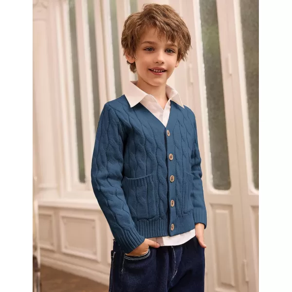 GRACE KARIN Boys Long Sleeve Cardigan Sweater Button Down Knit Cardigan with Pockets 512YBlue