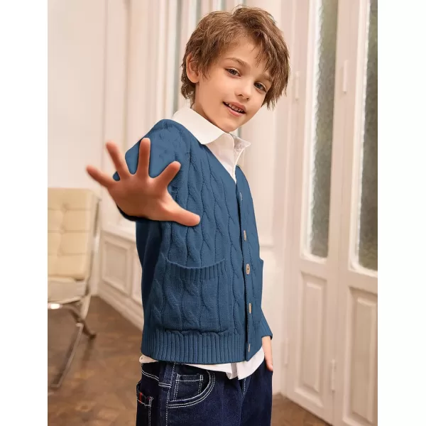 GRACE KARIN Boys Long Sleeve Cardigan Sweater Button Down Knit Cardigan with Pockets 512YBlue