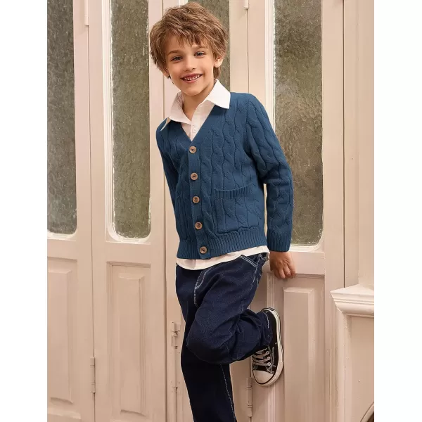 GRACE KARIN Boys Long Sleeve Cardigan Sweater Button Down Knit Cardigan with Pockets 512YBlue