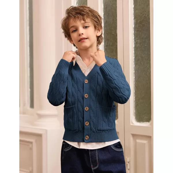 GRACE KARIN Boys Long Sleeve Cardigan Sweater Button Down Knit Cardigan with Pockets 512YBlue