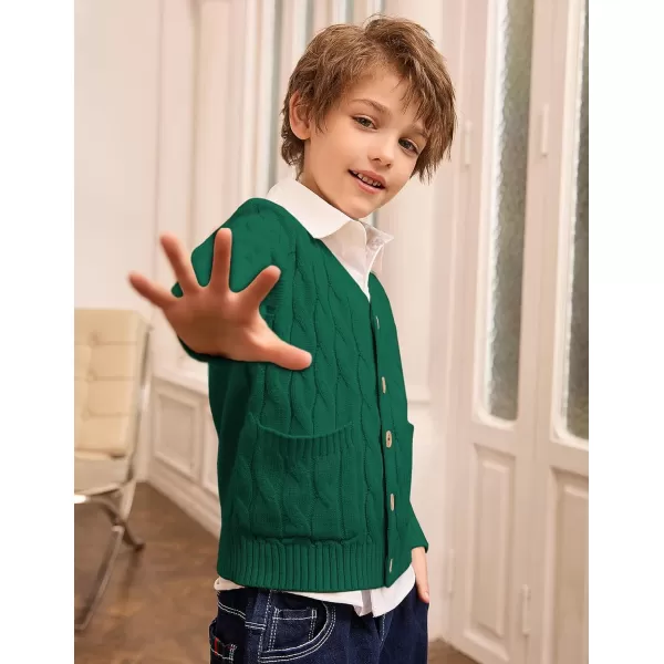 GRACE KARIN Boys Long Sleeve Cardigan Sweater Button Down Knit Cardigan with Pockets 512YGreen