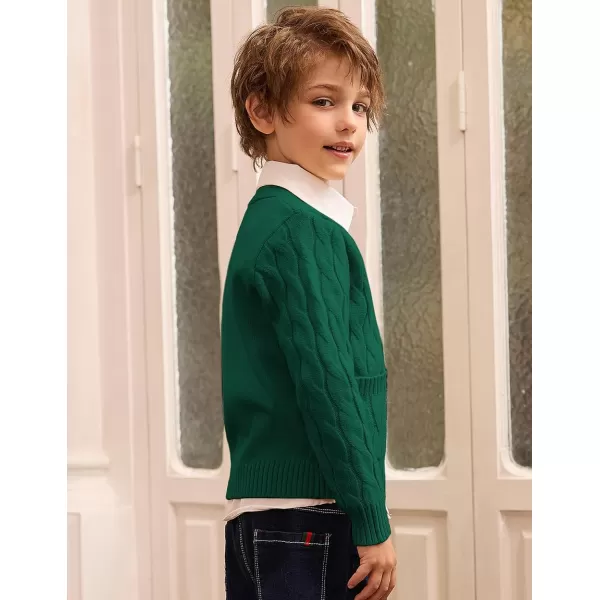 GRACE KARIN Boys Long Sleeve Cardigan Sweater Button Down Knit Cardigan with Pockets 512YGreen