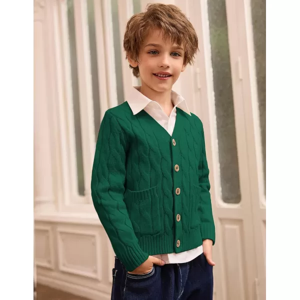 GRACE KARIN Boys Long Sleeve Cardigan Sweater Button Down Knit Cardigan with Pockets 512YGreen