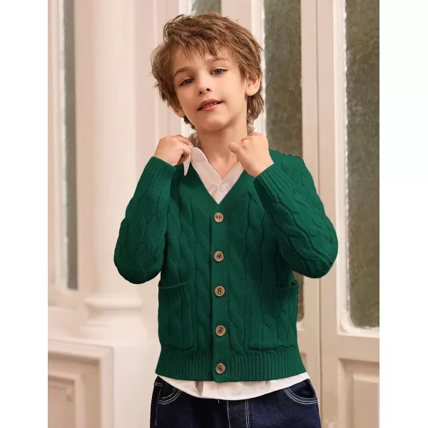 GRACE KARIN Boys Long Sleeve Cardigan Sweater Button Down Knit Cardigan with Pockets 512YGreen