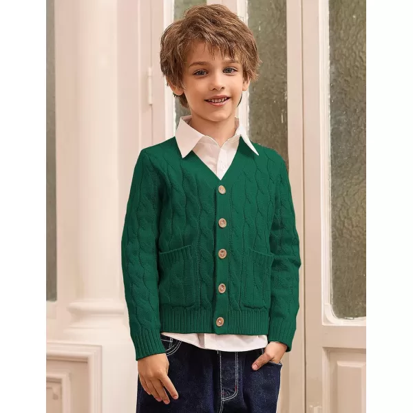 GRACE KARIN Boys Long Sleeve Cardigan Sweater Button Down Knit Cardigan with Pockets 512YGreen