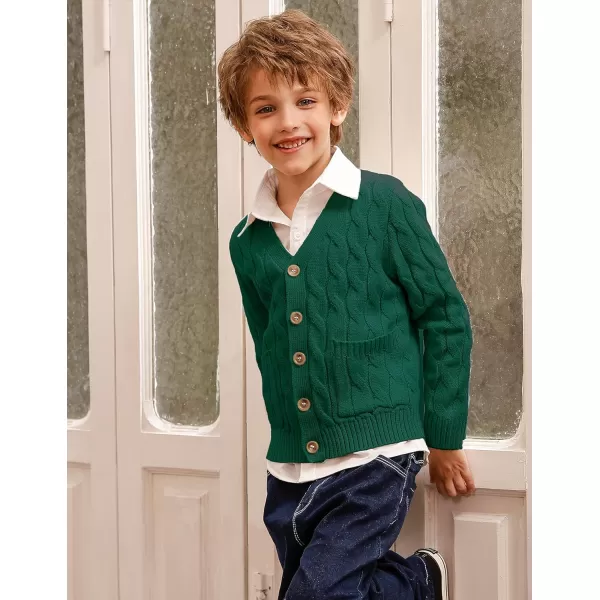 GRACE KARIN Boys Long Sleeve Cardigan Sweater Button Down Knit Cardigan with Pockets 512YGreen