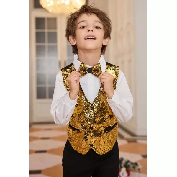 GRACE KARIN Boys Sequin Vest Boys Formal Suit Vest for Party 512YGold