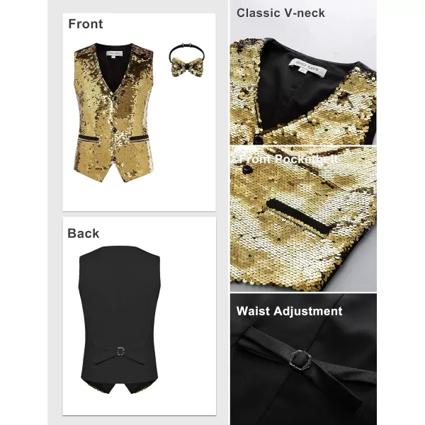 GRACE KARIN Boys Sequin Vest Boys Formal Suit Vest for Party 512YGold