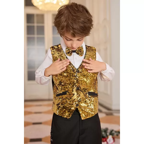 GRACE KARIN Boys Sequin Vest Boys Formal Suit Vest for Party 512YGold