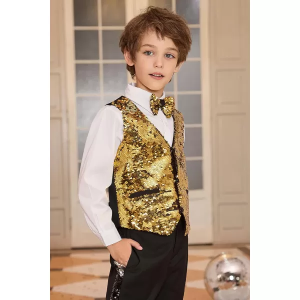 GRACE KARIN Boys Sequin Vest Boys Formal Suit Vest for Party 512YGold