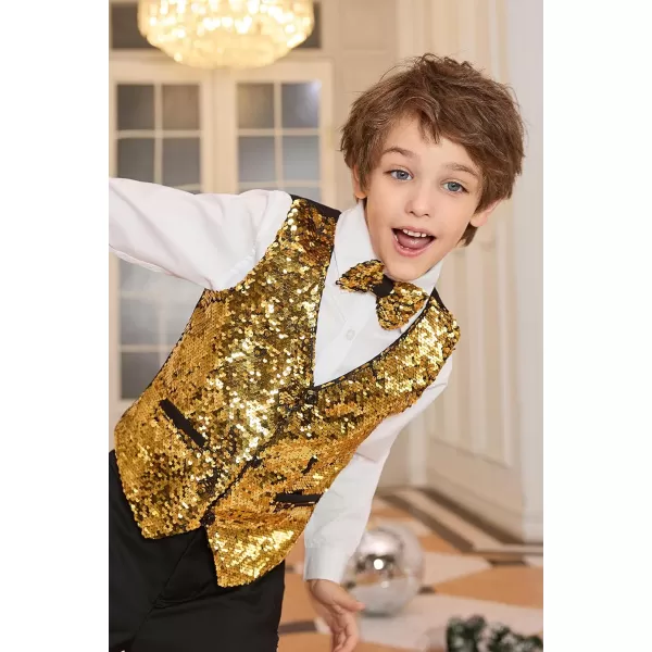 GRACE KARIN Boys Sequin Vest Boys Formal Suit Vest for Party 512YGold