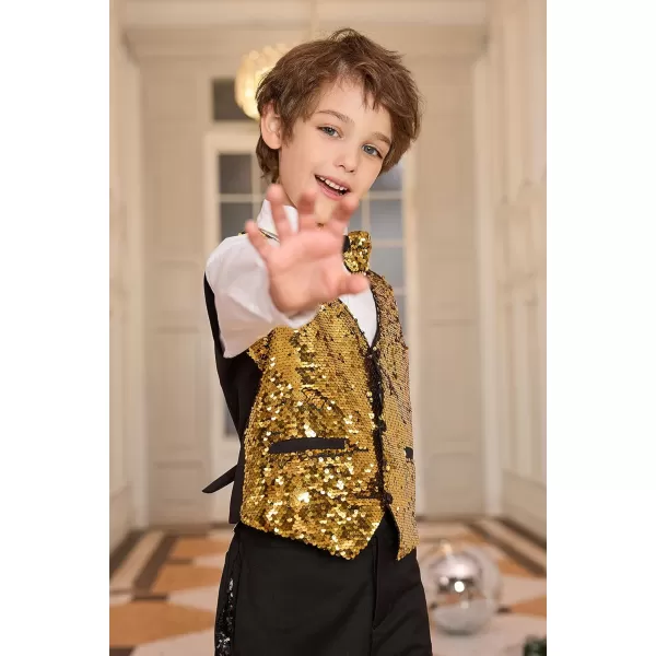 GRACE KARIN Boys Sequin Vest Boys Formal Suit Vest for Party 512YGold