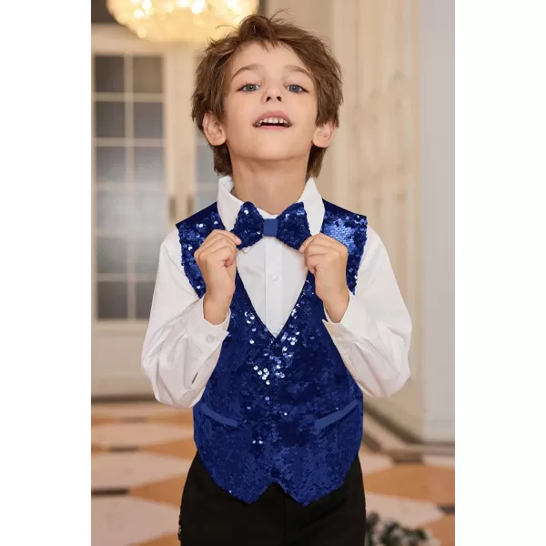 GRACE KARIN Boys Sequin Vest Boys Formal Suit Vest for Party 512YNavy Blue