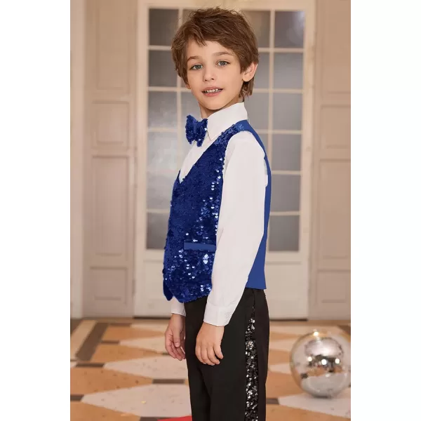 GRACE KARIN Boys Sequin Vest Boys Formal Suit Vest for Party 512YNavy Blue