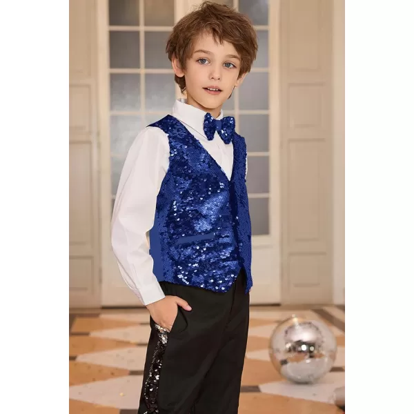 GRACE KARIN Boys Sequin Vest Boys Formal Suit Vest for Party 512YNavy Blue