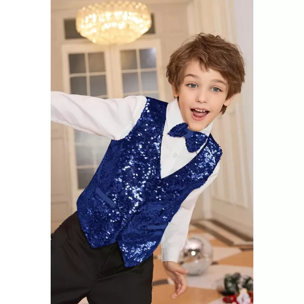 GRACE KARIN Boys Sequin Vest Boys Formal Suit Vest for Party 512YNavy Blue