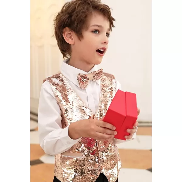 GRACE KARIN Boys Sequin Vest Boys Formal Suit Vest for Party 512YRose Gold