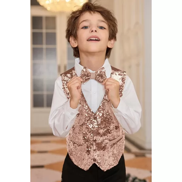 GRACE KARIN Boys Sequin Vest Boys Formal Suit Vest for Party 512YRose Gold