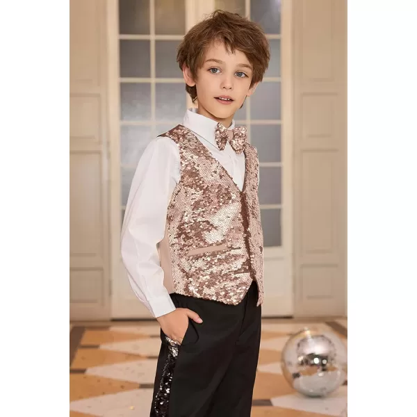 GRACE KARIN Boys Sequin Vest Boys Formal Suit Vest for Party 512YRose Gold