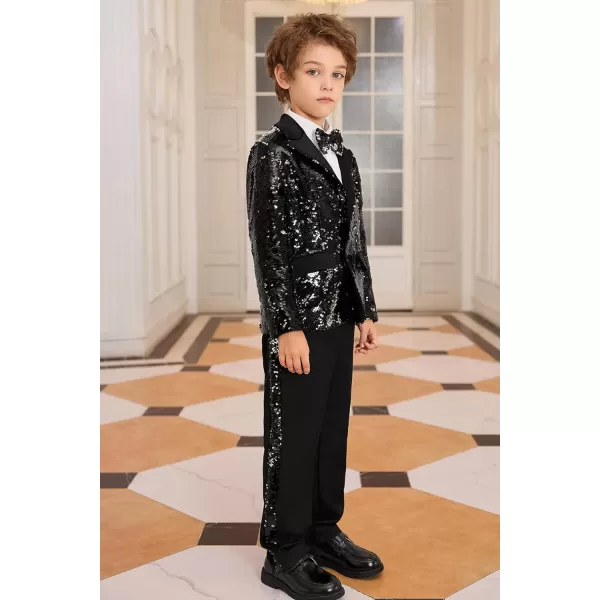 GRACE KARIN Boys Suit Set Boys 2 Piece Sequins Formal Suit 512YBlack