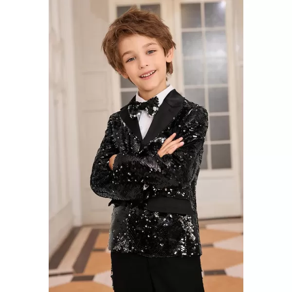 GRACE KARIN Boys Suit Set Boys 2 Piece Sequins Formal Suit 512YBlack