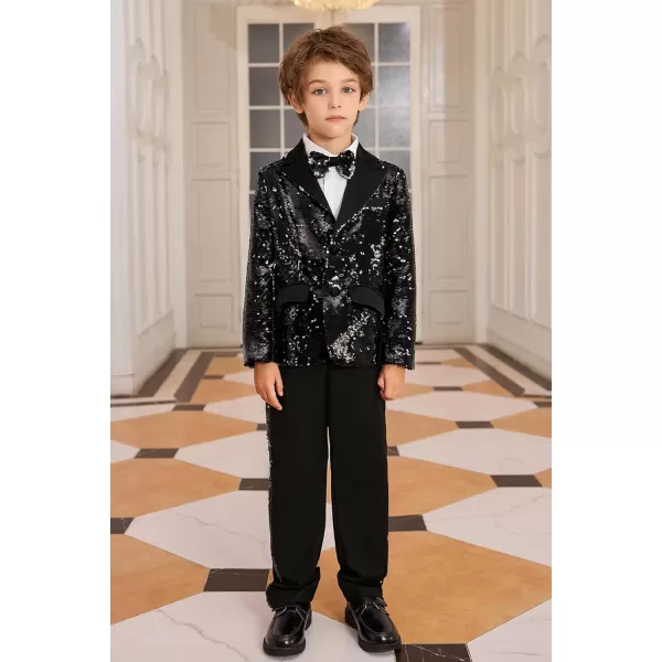 GRACE KARIN Boys Suit Set Boys 2 Piece Sequins Formal Suit 512YBlack