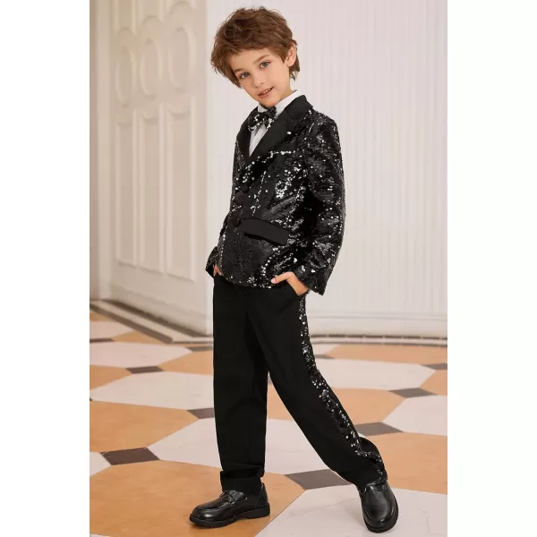 GRACE KARIN Boys Suit Set Boys 2 Piece Sequins Formal Suit 512YBlack