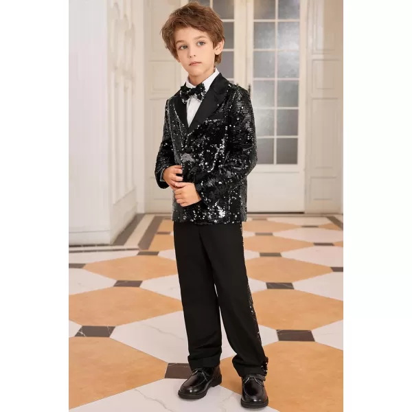 GRACE KARIN Boys Suit Set Boys 2 Piece Sequins Formal Suit 512YBlack