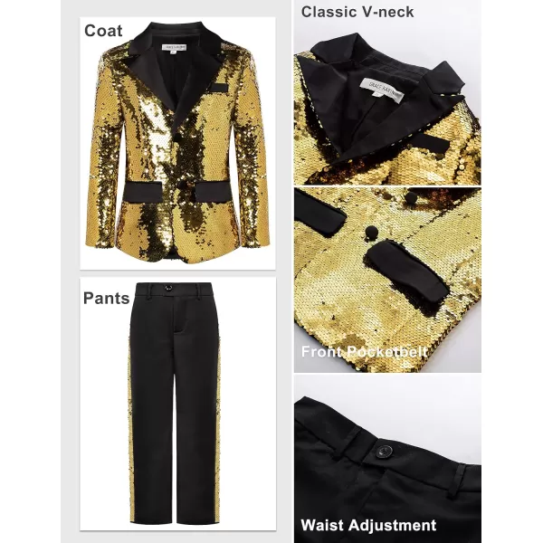 GRACE KARIN Boys Suit Set Boys 2 Piece Sequins Formal Suit 512YGold