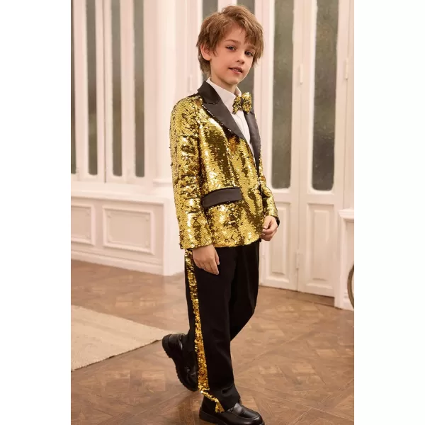 GRACE KARIN Boys Suit Set Boys 2 Piece Sequins Formal Suit 512YGold