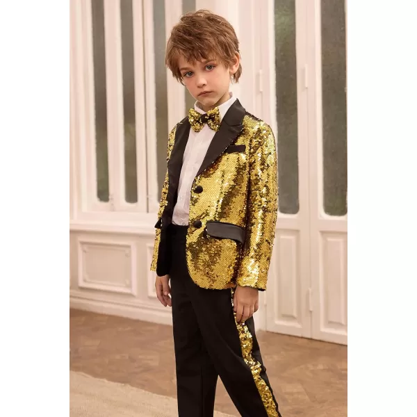 GRACE KARIN Boys Suit Set Boys 2 Piece Sequins Formal Suit 512YGold