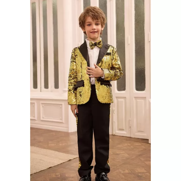 GRACE KARIN Boys Suit Set Boys 2 Piece Sequins Formal Suit 512YGold