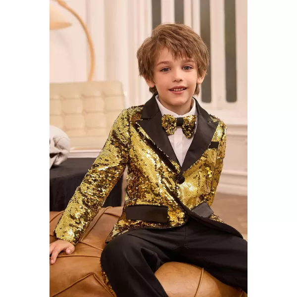 GRACE KARIN Boys Suit Set Boys 2 Piece Sequins Formal Suit 512YGold