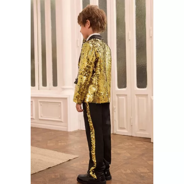 GRACE KARIN Boys Suit Set Boys 2 Piece Sequins Formal Suit 512YGold