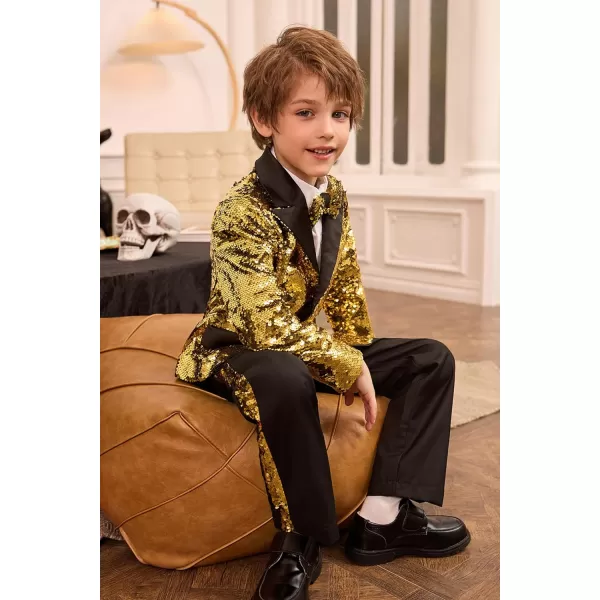 GRACE KARIN Boys Suit Set Boys 2 Piece Sequins Formal Suit 512YGold