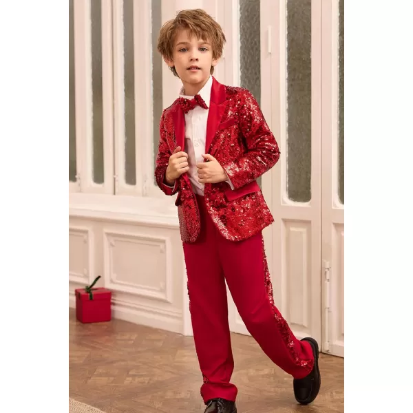 GRACE KARIN Boys Suit Set Boys 2 Piece Sequins Formal Suit 512YRed