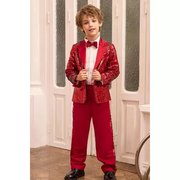 GRACE KARIN Boys Suit Set Boys 2 Piece Sequins Formal Suit 512YRed