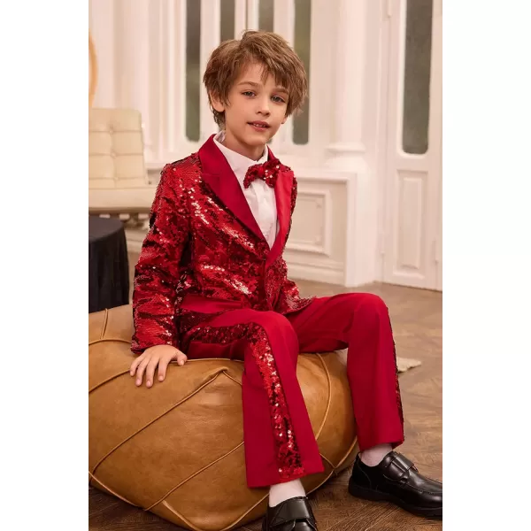 GRACE KARIN Boys Suit Set Boys 2 Piece Sequins Formal Suit 512YRed