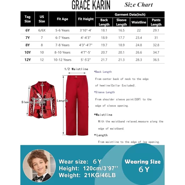 GRACE KARIN Boys Suit Set Boys 2 Piece Sequins Formal Suit 512YRed