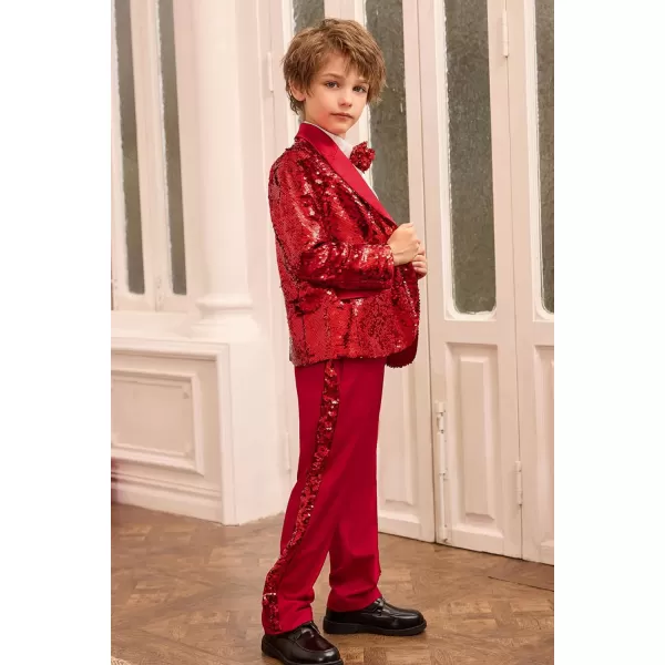 GRACE KARIN Boys Suit Set Boys 2 Piece Sequins Formal Suit 512YRed