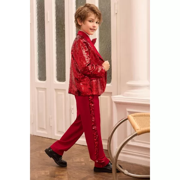 GRACE KARIN Boys Suit Set Boys 2 Piece Sequins Formal Suit 512YRed